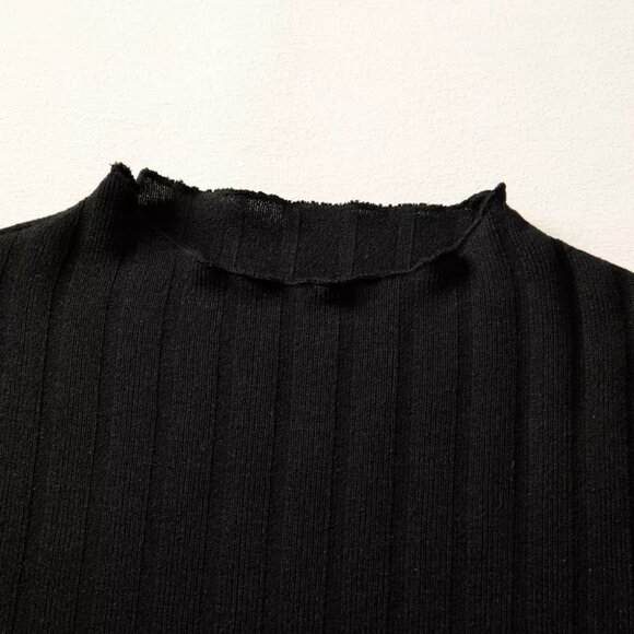 Frilled Neck Ribbed Knit Patchwork Long Sleeve Mini Dress - Picture 4 of 6
